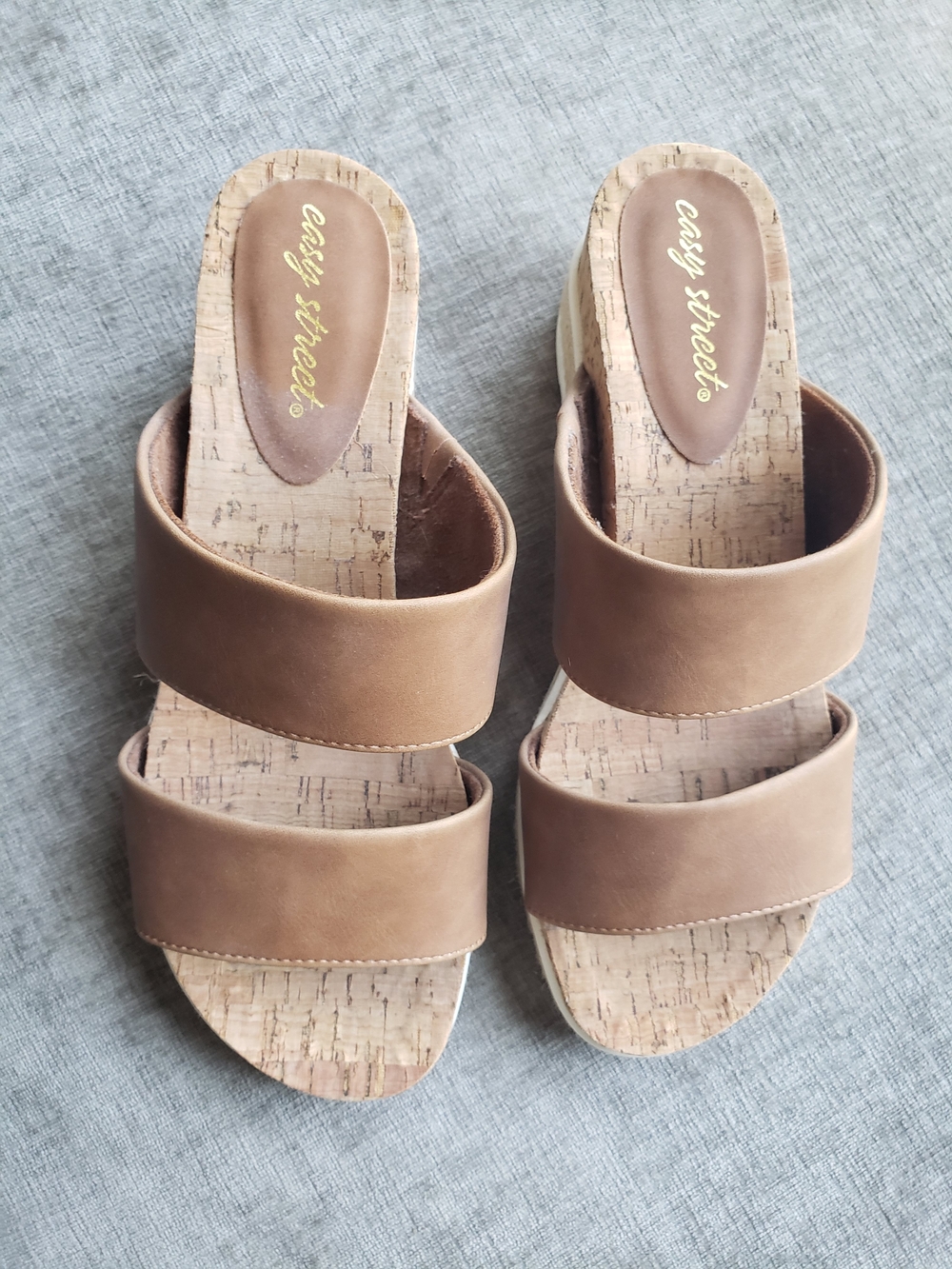 Easy Street Brown Tan Platform Slide Sandals 7.5W New